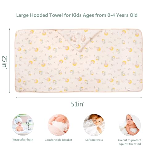 Image of Hooded Towel Muslin Hooded Towel Made from Organic Cotton 6-Layer Cotton Bath Towel, Soft Bath Towels 25x51inches for Toddler Baby (Splashing Elephant)