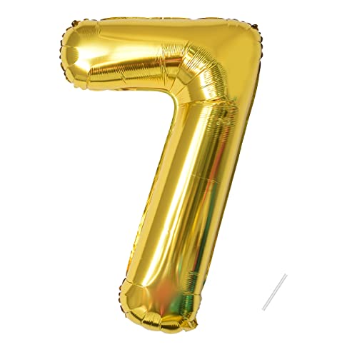 Geburtstag zahlen luftballon 7 jahre | Folienballon 7 XXL Gold-Riesen Folienballon in 40 - 101cm Geburtstagsdeko - Ballon Zahl Deko zum Geburtstag - fliegt mit Helium
