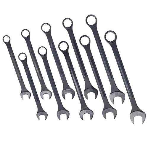 Nanberone 10PC Jumbo Combination Wrench Set - Metric 34 to 50mm Extra Large Multifunctional Wrench Sets with Pouch | Black Oxide