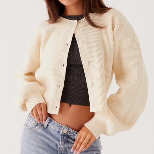 Image of Women Y2k Crop Cardigan Sweater Long Sleeve Button Down Cardigan Vintage Open Front Sweater Cute Knit Pullover Tops