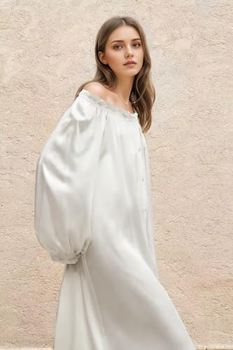 PRODESIGN Long Nightgowns for Women - Long Sleeve Vintage Off the Shoulder Sleepwear Victorian Nightdress Button Up Nightgown3