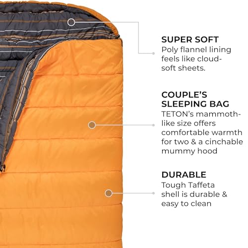 Image of Teton Mammoth Queen Size Double Sleeping Bag- A Warm Bag the Whole Family can Enjoy - Great for Camping, Hunting and Base Camp. Compression Sack Included