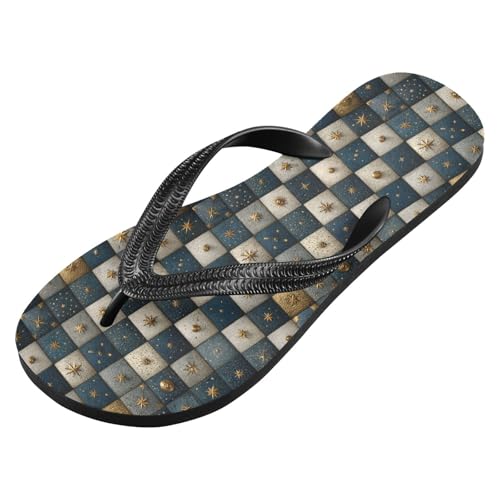Flip Flop Sandals Celestial Checkered Print for Women Men Beach Outdoor XS2
