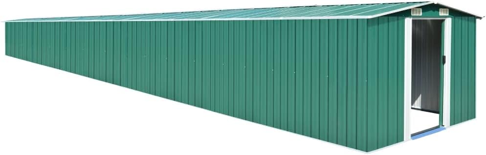 FAMIROSA Garden Storage Shed with Vents Galvanized Steel Double Sliding Doors Outdoor Wood Storage Shed Patio Lawn Care Equipment Pool Supplies Organizer Green 101.2"x389.8"x71.3"