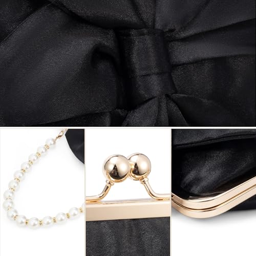 Image of Simcat Womens Clutch Bag,Pleated Satin Handbag Lady Pleated Bow Purse Evening Bag with Chain for Wedding Prom Formal Party