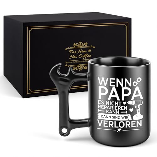 Tesmotor Tazza da caffè con manico a chiave inglese – Divertente idea regalo 'Se papà non riesce a ripararlo, siamo persi' per la festa del papà, il compleanno e il Natale