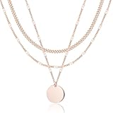 WomenGifts Collares de oro en capas para mujer, chapado en plata de ley de 14 quilates, delicado juego de collar con colgante que no se deslustra, gargantilla de cadena cubana apilable gruesa, regalo