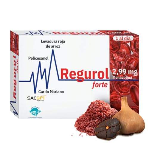 Espadiet Regurol Forte Pastillas Colesterol - Con Levadura Roja de Arroz, Ajo Negro Envejecido, Policosanol, Coenzima Q10, Cardo Mariano – Ayuda a Regular el Colesterol – 30 Cápsulas