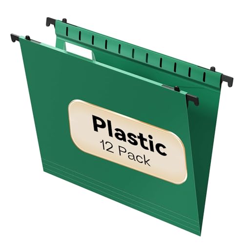 NORDUN Plastic Hanging File Folder Letter Size,12 Pack Reinforced Heavy Duty Hanging Folders,Sturdy File Cabinet Folders,Green Hanging File Folders with Tabs,Hanging Folders for Filing Cabinet