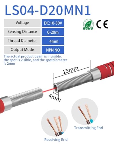 Sensor láser pasante M4 NPN NO interruptor óptico ajustable miniatura 12-24V 2