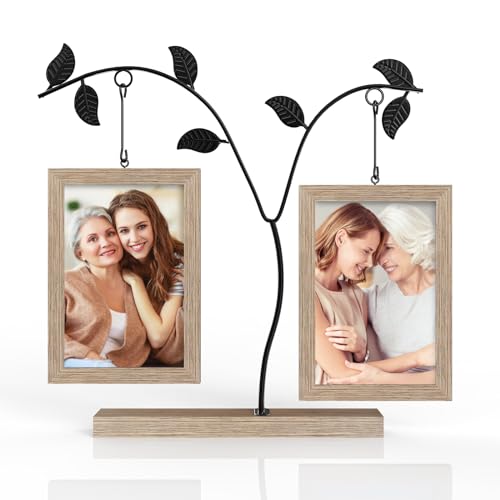 Aresvrgo Cadre Photo 10x15 Bois Vintage,Cadre Photo Personnalisé avec Rotatif Photo pour 2 Photos,Cadre Famille Personnalisé,Cadeau de NoëL ou...