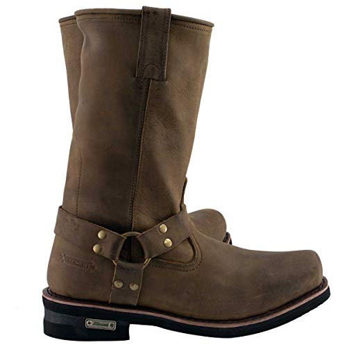 Xelement 1556 Men's 'Crazy Horse' Brown Leather Harness Motorcycle Boots - 9.5 - Thumbnail 4
