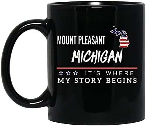 Gifts ideas Coffee Mug Intended for Mount Pleasant Michigan City State American Flag Mug Mount Pleasant MI It's Where My Story Begins 4th of July Patriotic Gift Independence Day Tea Cup 11oz Black image 2