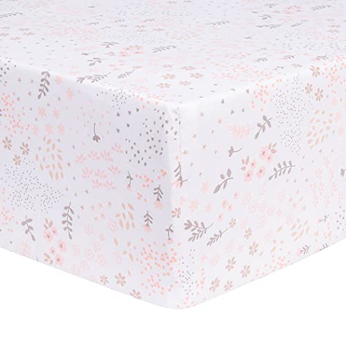 Image of Trend Lab Blush Floral Cotton Fitted Crib Sheet Set for Baby Nursery, Fits Standard Crib Mattress 28 in x 52 in, Fully Elasticized, 8-inch Pockets