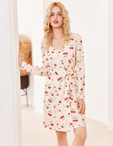 Image of Ekouaer Pajamas for Women Set 3 Piece Lounge Set Soft Pajama Sets Waffle Knit Tank Top and Shorts Cardigan with Pockets S-XXL
