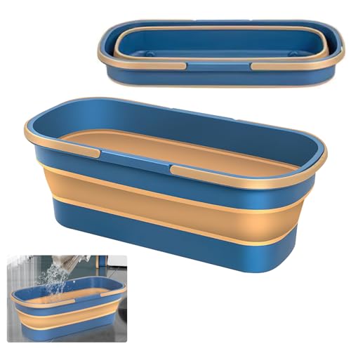 Großer Flachmop Putzeimer, 18L/ 4.5 Gallon Flacher Wischmopp Eimer mit Grif, 2023 Neu Großer Flach Mopp Bodenwischer Großer Silikon-Wassereimer Faltbarer Tragbarer Moppeimer (Blau) (A)