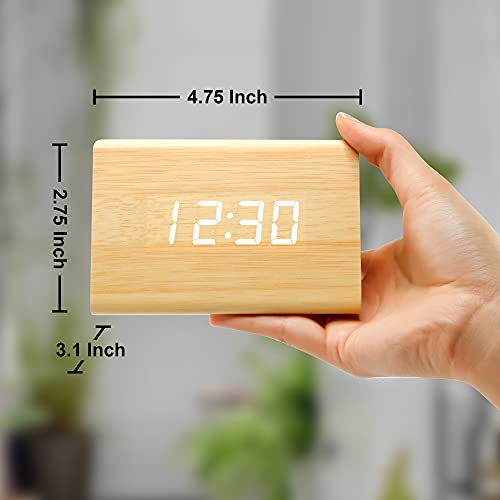 Gearonic Tm Wooden Alarm Clock, Modern Triangle Wooden Wood Alarm Digital Desk Clock, Displays Time Date Temperature Calendar, 7 Level Adjustable Brightness Led - Bamboo #TOP6