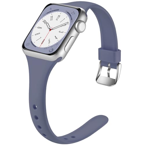 Image of Laffav Compatible with Apple Watch Bands for Women 40mm 38mm 41mm 44mm 42mm 45mm 46mm 49mm, Soft Silicone Narrow Slim Thin Sport Replacement Strap for iWatch Bands Series 11 10 9 8 7 6 5 4 3 SE3 /2 /1