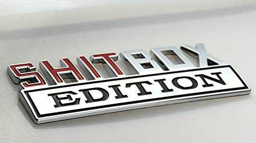 Image of 1Pc Big Size SHITBOX Edition Emblem 3D Badge Nameplate Decal Stickers Replacement for GMC Chevy Silverado 150 250 350 Car Truck (Chrome Red)