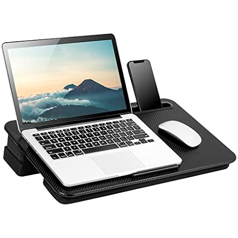 LAPGEAR Elevation Lap Desk with Device Ledge, Phone Holder, and Booster Cushion - Black Carbon - Fits up to 15.6 Inch Laptops - Style No. 87978 Cover