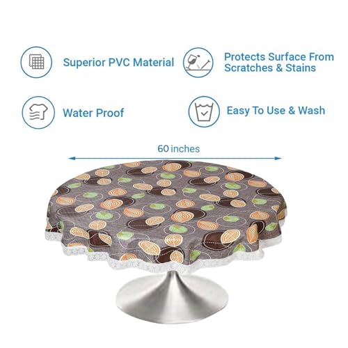 Image of Dakshya Industries PVC Waterproof Round Table Cover for 4 Seater Dining Table | 60 Inch Round Printed Table Cover | Spill Proof, Oil Resistant, Heat Resistant, Wipe Clean