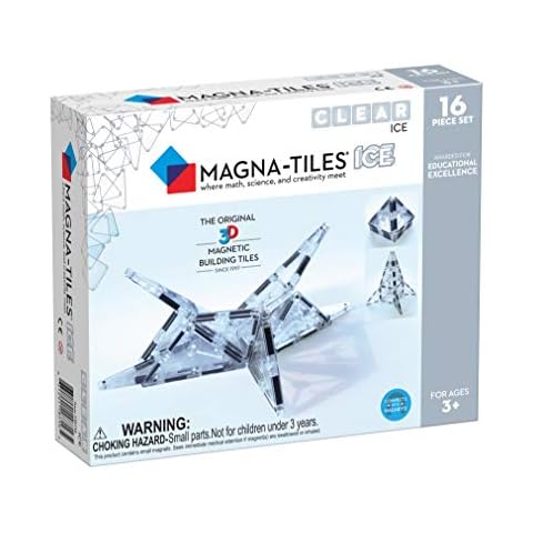 Magna-Tiles 16 Piece Ice Set, The Original, Award-Winning Magnetic Building Tiles, Creativity & Educational, Stem Approved, Translucent Cover