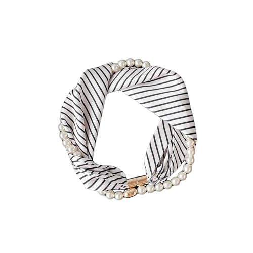 Pearl Magnetic Buckle Ribbon Necklace Women's Silk Scarf Retro Satin Thin Ribbon Necklace Scarf Headwear Hairband