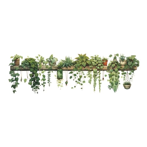 Viojrlly Plantes Vertes Frottent les Transferts Sticker Mural Plante Tropicale Plante en Pot Autocollant Tropicale pour Salon Cuisine Pépinière Chambre Art...