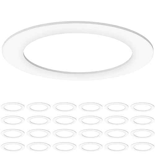 Sunco 24 Pack Goof Rings for 6 Inch Recessed Lights, Flush Mount White Can Light Trim Ring Cover, Outer Diameter 8.6 Inch, Inner Diameter 6.2 Inch, Paintable Surface, Matte Finish.