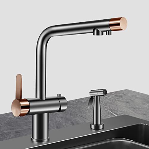 Robinet de cuisine à 3 voies gris pour simplifier la préparation des repas et l'eau potable