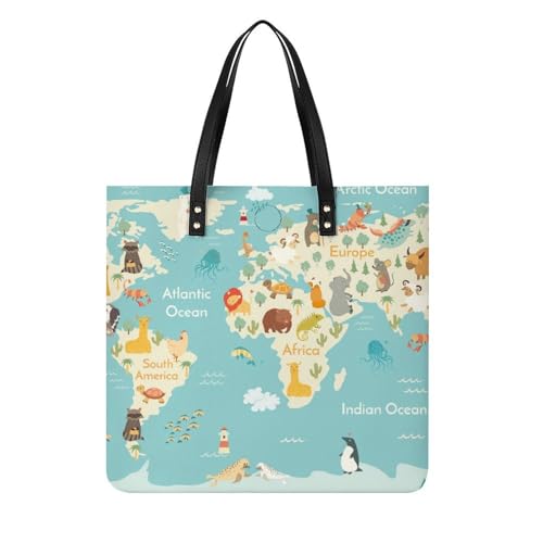 Sac à main carte du monde femmes grand format, tote bag de voyage et shopping 39x39