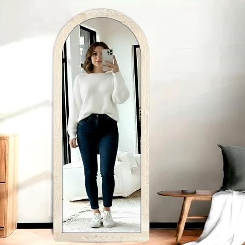 Image of Creative Arts n Frames 21 x 51 inch Full Length Dressing Chevel Long Fiber Wood Arch Framed HD Mirror Home Wall Living Room Decor Items (Highland Pine Finished Framed HD Arch Mirror.)