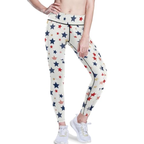 Pantalones de yoga de pierna delgada de cintura alta con estampado patriótico de estrellas
