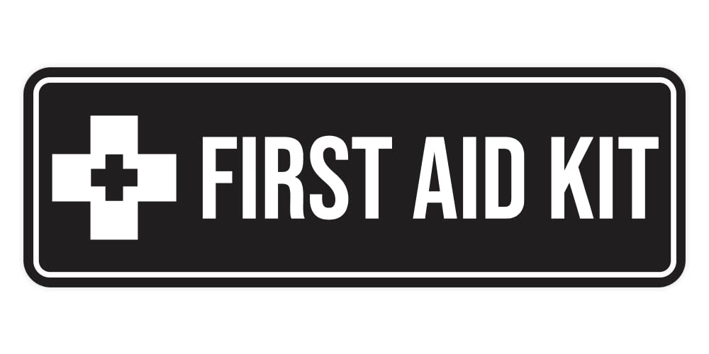 Standard First Aid Kit Sign (Black) - Small (10 Pack)