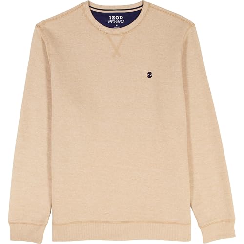 IZOD Men's Advantage Performance Crewneck Fleece Pullover Sweatshirt, Camel and Heather Gray, Small