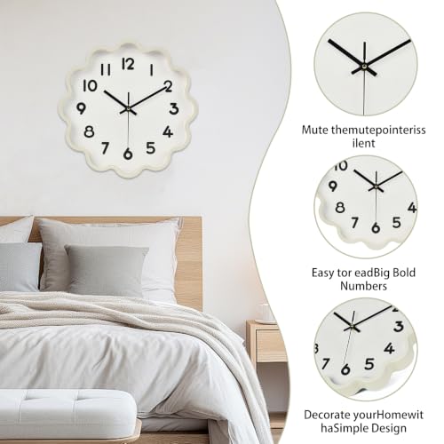 Image of HZDHCLH Wall Clocks Battery Operated 12 Inch Cloud Shaped Wall Clock Silent Non Ticking Modern Decorative Clock with 3D Numbers for Bedroom Living Room Nursery Classroom White