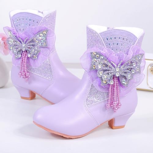 Girls Winter Low Heel Warm Fur Ankle Boots Glitter Sequin Crystal Rhinestone Princess Booties with Side Zipper4