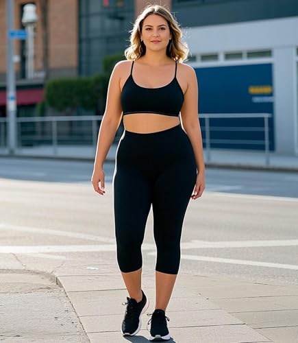 Pacote com 3 leggings capri para mulheres que levantam o bumbum, cintura alta, controle de barriga,