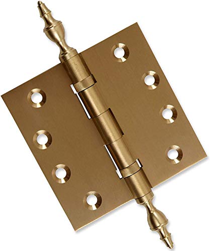 Solid Brass Architectural Door Hinges – 2 Vintage Decorative Cap Mortise Hinges, Ball Bearings, And Stainless Steel Hinge Pin – Home Decor By Embassy, 4 X 4 In., Satin Brass #TOP2