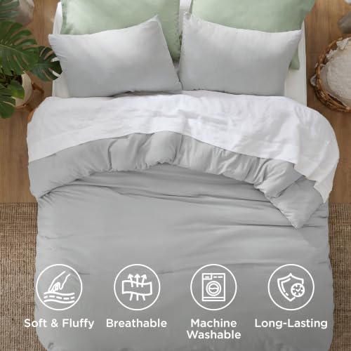 Image of Bedsure Full Comforter Set, Silver Grey Soft Prewashed Bedding for All Seasons, 3 Pieces GentleSoft Bed Set, 1 Lightweight Comforter (82 inchx86 inch) and 2 Pillowcases (20 inchx26 inch)