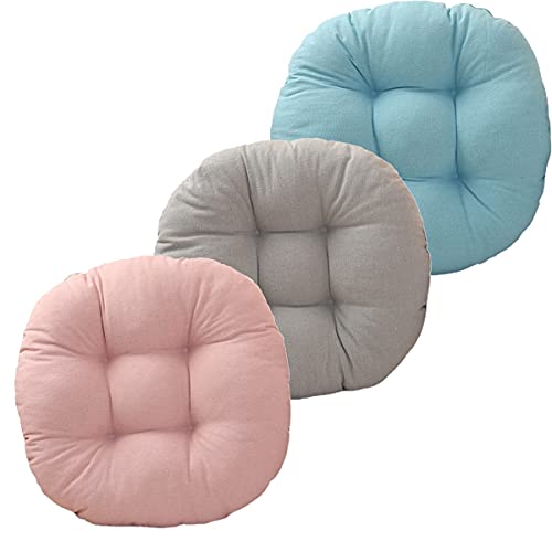 RICHRAIN Juego de 3 cojines redondos para sillas de cocina, comedor, patio, oficina, tienda, Tatami, de lino, relleno completo, 40 cm, color rosa