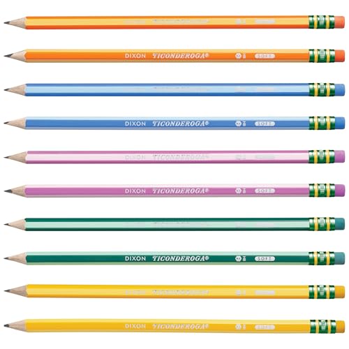 Image of Ticonderoga X13910 Striped Wood-Cased Pencils, 2 HB Soft, Pre-Sharpened, 10 Count, Assorted Colors