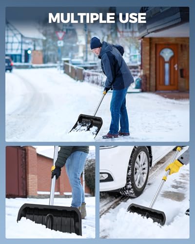 KYX 18.5\" Wide Snow Shovel with Stainless Steel Wear Strip & D-Shape Handle, Heavy Duty Snow Shovel for Driveway, Sidewalk, Garden, Yard Snow Removal