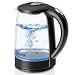 Stariver Electric Kettle Glass Tea Kettle, 2 Liter Large Capacity Water Warmer with Indicator Light, Auto Shut-Off and Boil-Dry Protection, Stainless Steel Inner Lid and Bottom, Black