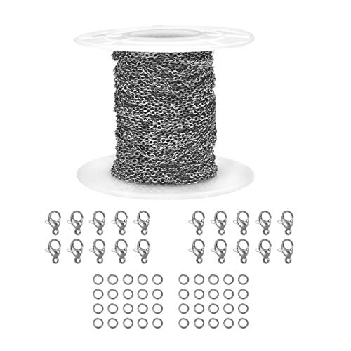 LANBEIDE 33 Feet Stainless Steel Silver Chain Link Cable, Including 20 Lobster Clasps and 40 Jump Rings for Men Women Craft Pendant Necklace Making, 2.0mm