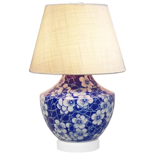 Laghura Blue and White Ceramic Table Lamp – Rechargeable Vintage Bedroom Lamp, Ambient Lighting, No Installation Needed, Blue Lamp for Living Room, Nightstand, or Cottage Core Decor