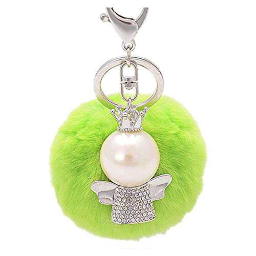 Preisvergleich Produktbild Vektenxi Schlüsselschnalle Engel Schlüsselanhänger Anhänger Pom Pom Dekoration Schlüsselbund Persönlichkeit Schlüsselanhänger Kreative Metall Schlüsselhalter-Grün Tragbar und Nützlich