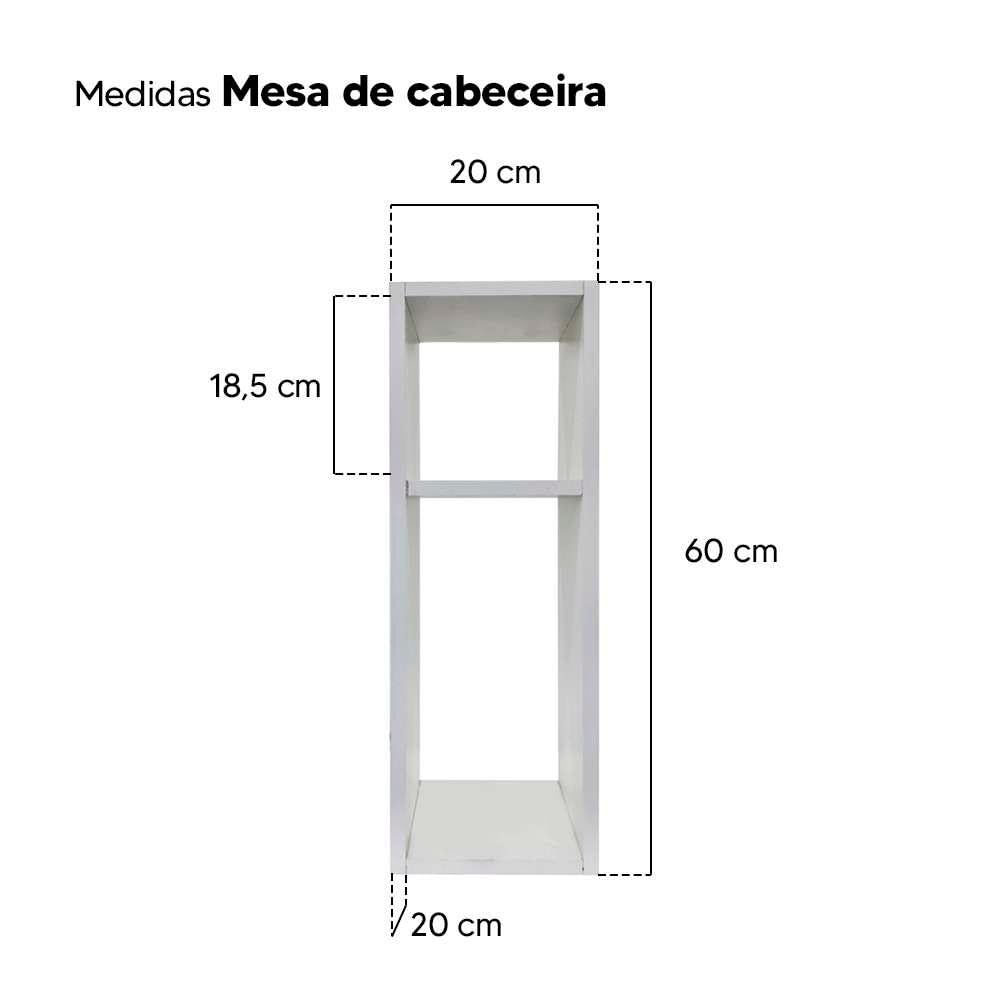 Kit 2 Mesas Cabeceira Branco 60x20x20cm - Quarto Solteiro Sala MDP