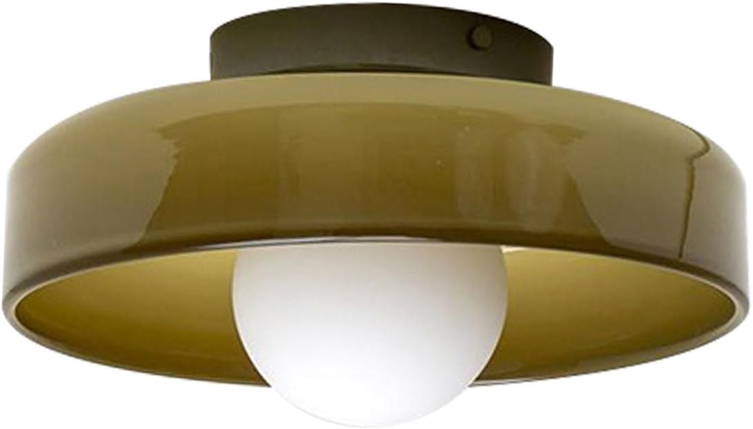 Green Ceiling Light Fixture Hallway Flush Mount Ceiling Light Mid Century Modern Ceiling Lamp with Round Dome Glass Shade, Vintage Glass Ceiling Light for Dining Bedroom Kitchen 13.8in