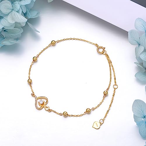 14K Gold Infinity Heart Bracelet for Women Real Gold Heart Infinity Bracelet with Cubic Zirconia 6.5"-8.5"3